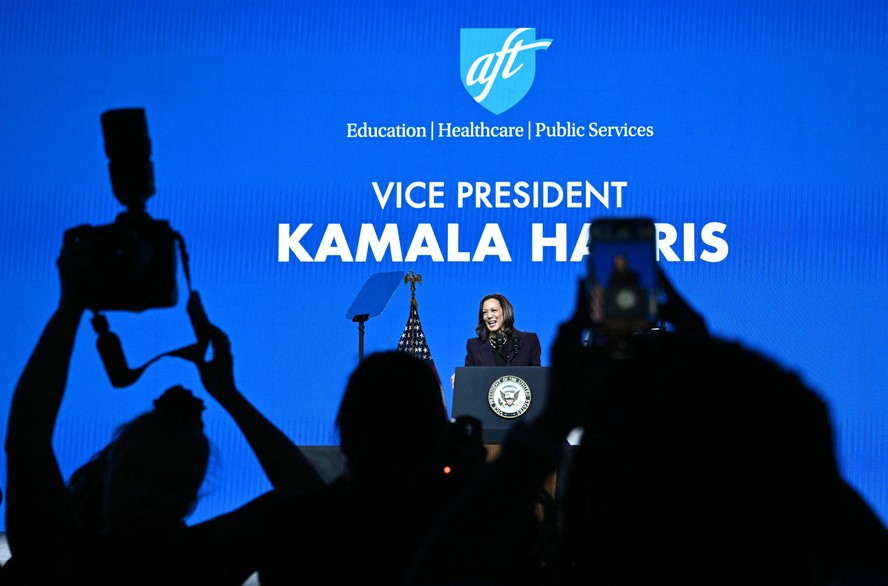 Kamala Harris, vice-presidente dos EUA e virtual candidata à Presidência, faz discurso em associação de professores no Texas