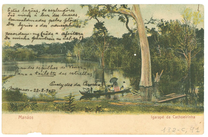 Versos de Euclides da Cunha em um cartão postal guardado no arquivo da Academia Brasileira de Letras