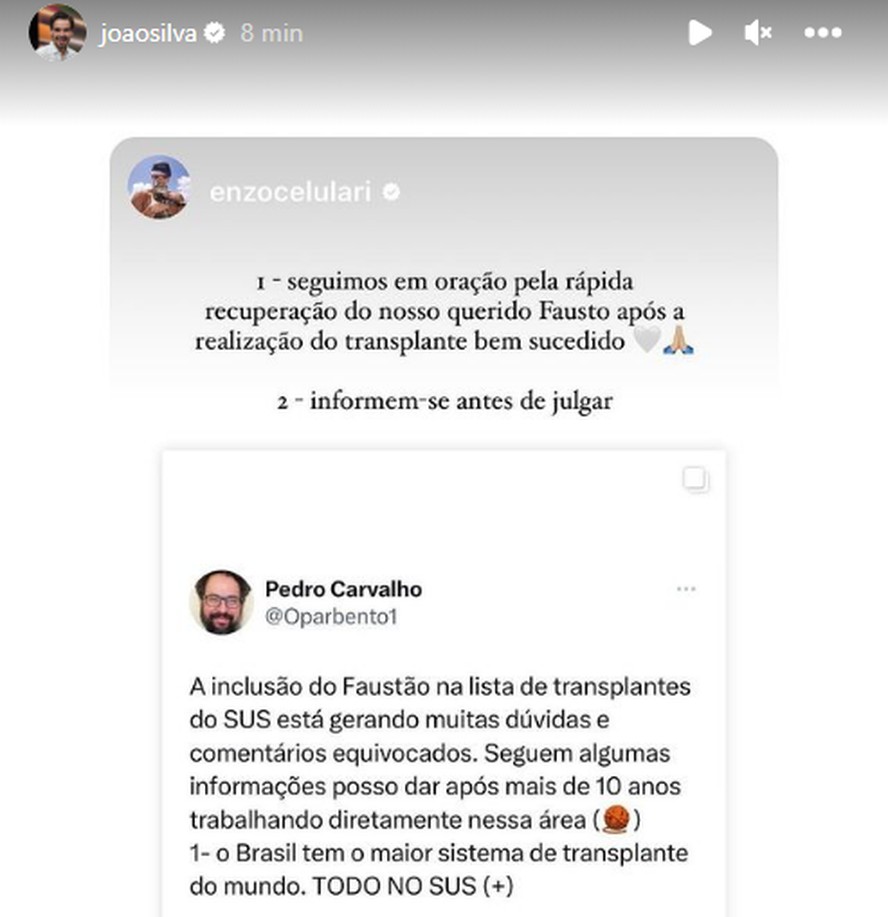 Filho de Faustão se manifesta sobre críticas à rapidez de transplante do pai