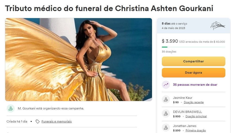 Família de modelo do OnlyFans e sósia de Kim Kardashian, Ashten G, fazem vaquinha online para o funeral — Foto: Captura de tela