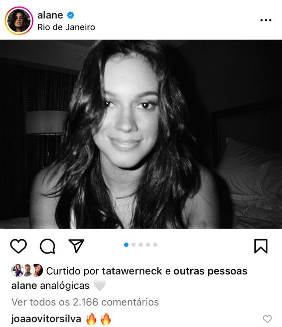 João Vitor Silva comentou na foto de Alane nas redes — Foto: Reprodução/Instagram