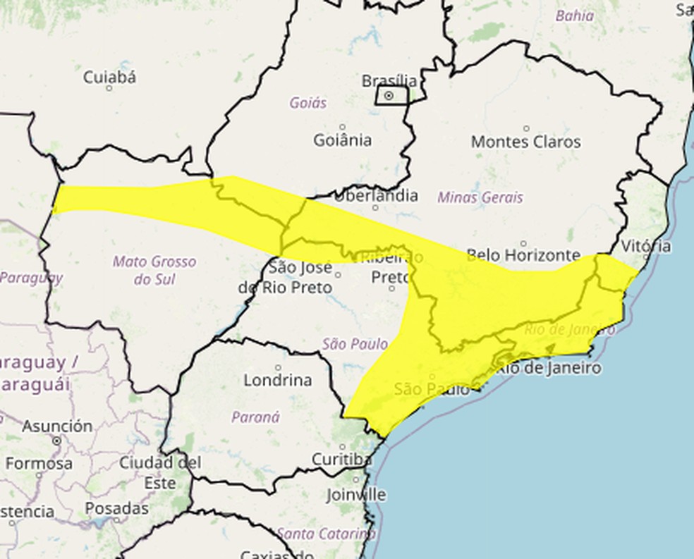 Onda de calor com alerta de "Perigo Potencial" — Foto: Reprodução/Inmet