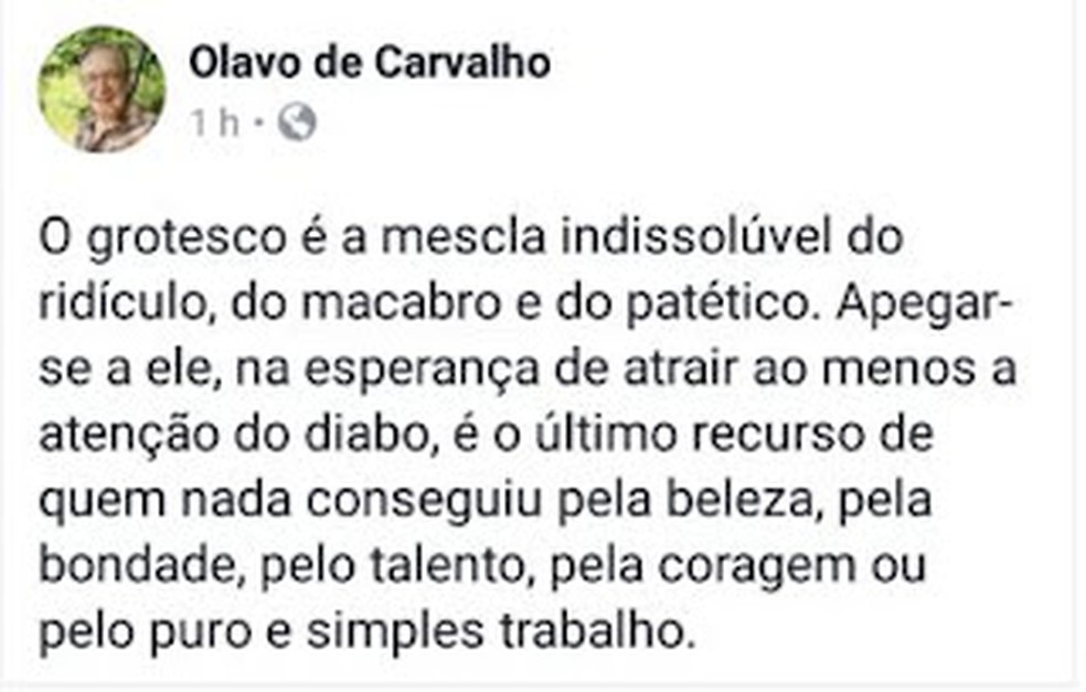 Post de Olavo de Carvalho — Foto: Reprodução