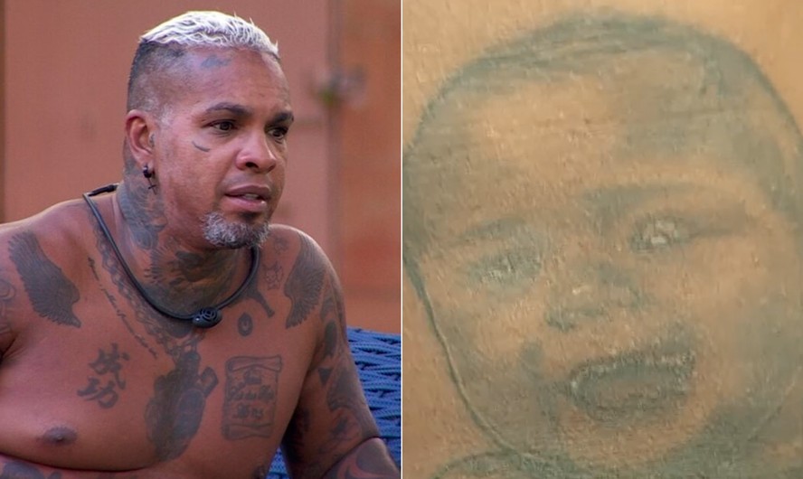 Rodriguinho tem dezenas de tatuagens, entre as quais a reprodução do rosto da neta Heloísa na barriga