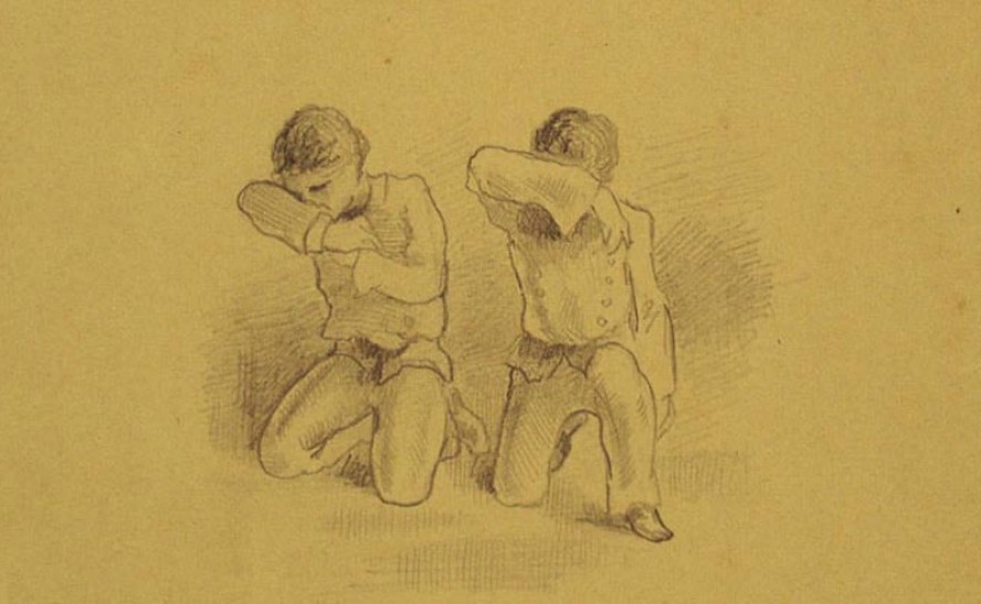 Ilustração inédita de Raul Pompeia para edição de 'O Ateneu', tirada do caderno de desenhos originais do autor