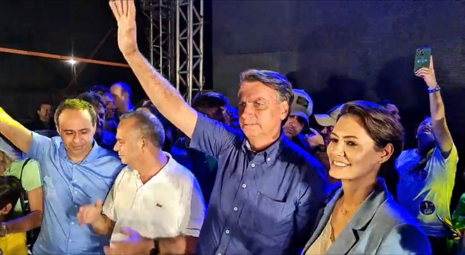 Bolsonaro e Michelle durante o evento em Natal — Foto: Reprodução