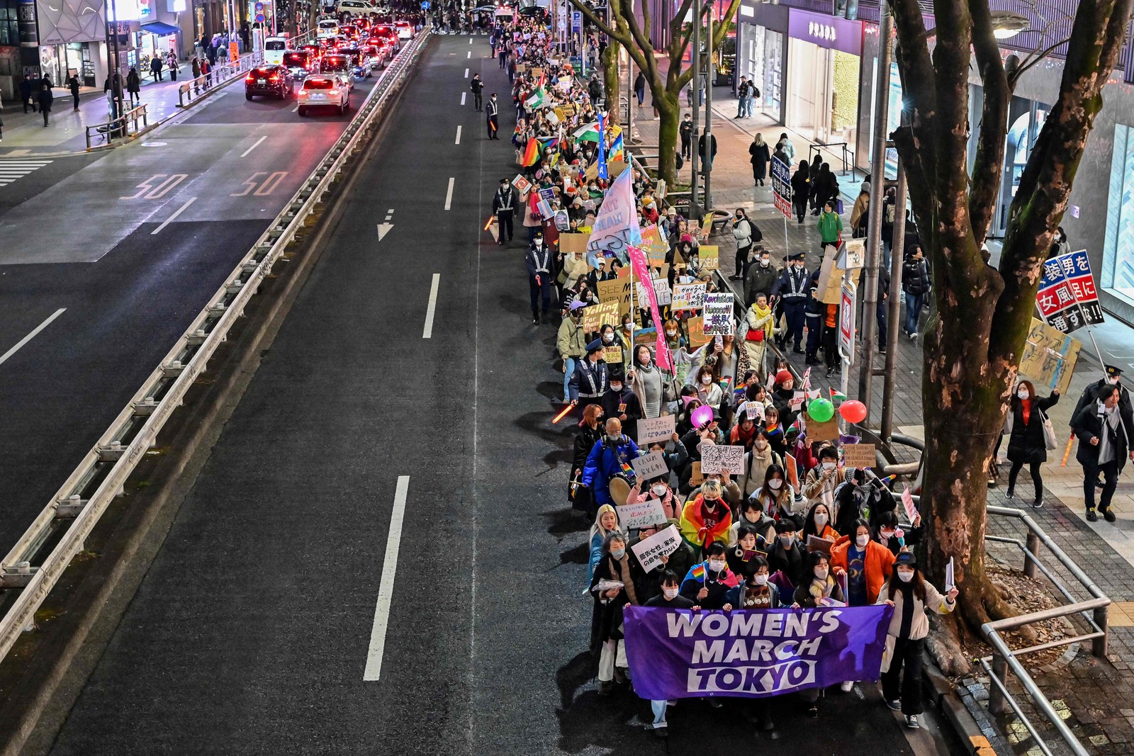 Marcha pelo Dia Internacional das Mulheres em Shibuya, Tókio, Japão — Foto: RICHARD A. BROOKS