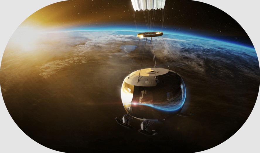Arte de como será um voo da cápsula 'Aurora', da empresa espanhola Halo Space