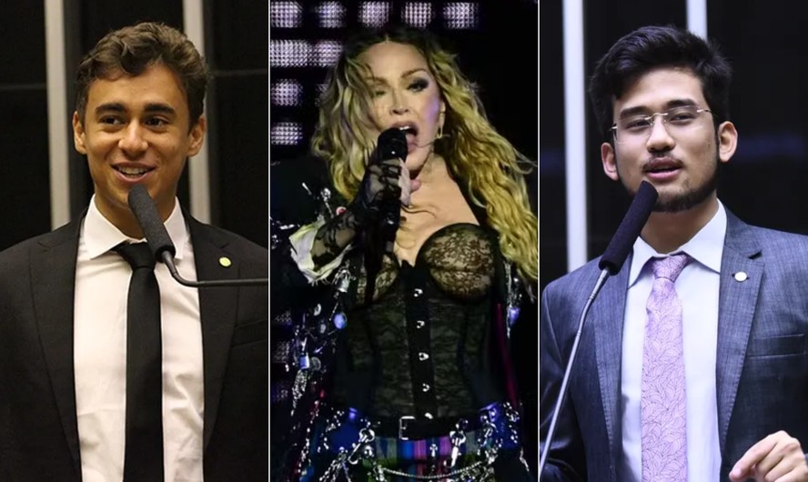 Os deputados federais Nikolas Ferreira e Kim Kataguiri criticaram o show da cantora Madonna no Rio