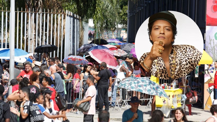 Fãs de Bruno Mars se aglomeram na porta do Engenhão para comprar ingressos para o show