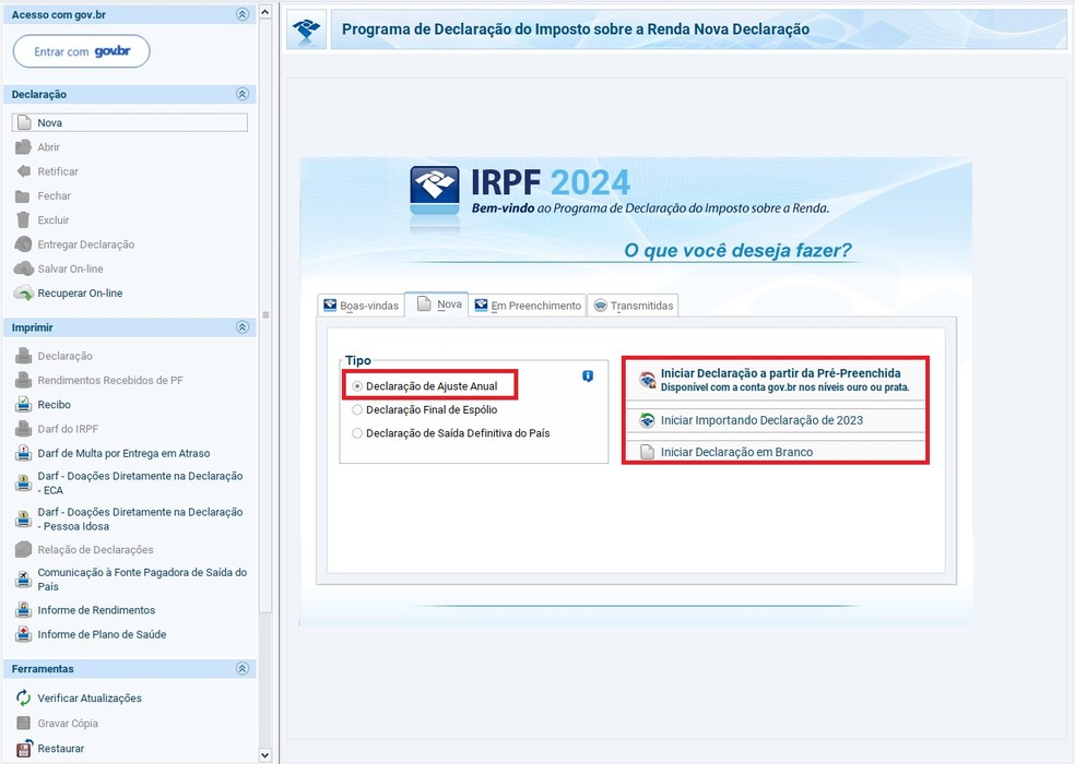 Programa de Imposto de Renda 2024 — Foto: Reprodução