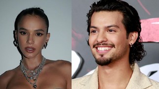 Bruna Marquezine rodou o filme "Besouro azul", da DC, com Xolo Maridueña — Foto: Reprodução/Instagram e Michael Tran/AFP