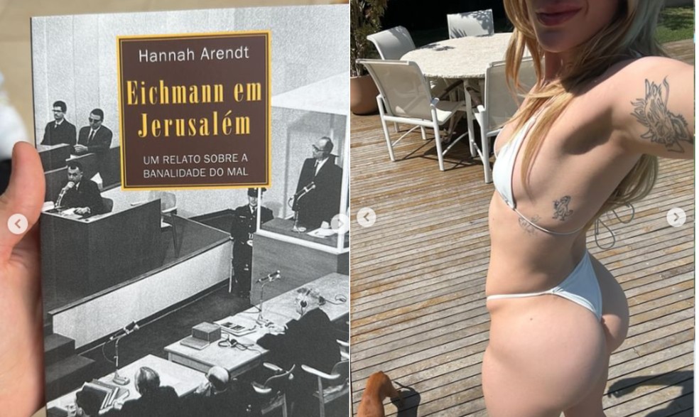 Fotos de Luísa Sonza com o livro de  Hannah Arendt e tomando sol: 'tempo' das redes sociais — Foto: Reprodução Instagram