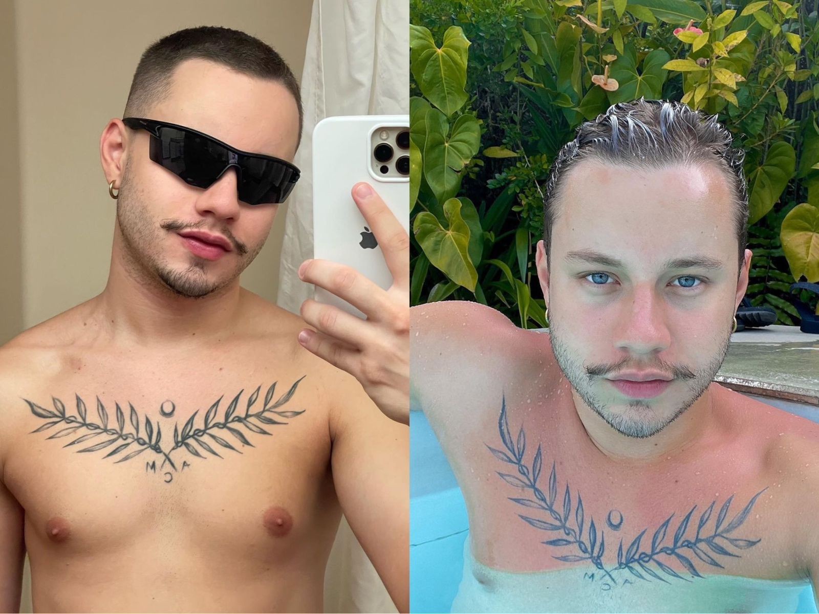 Hoje, o ator de 21 anos aparece diferente com uma tatuagem no peito. Recentemente ele fez novelas da Record — Foto: Reprodução/Instagram