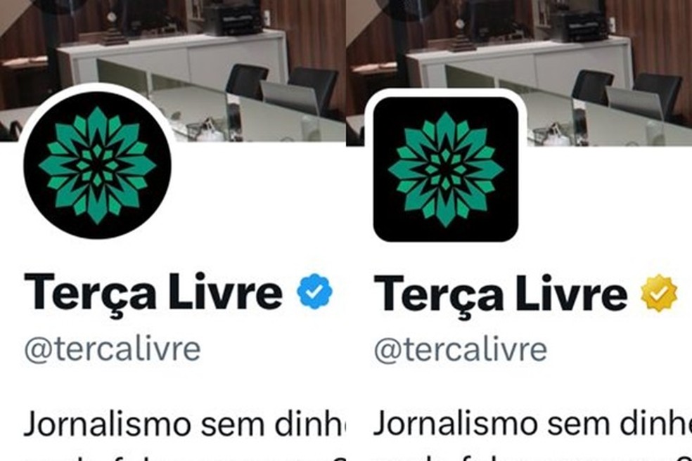 'Terça Livre' com o selo azul exibido até segunda-feira, 8 de abril, e, depois, com o dourado, em 9 de abril — Foto: Reprodução/X