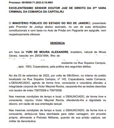 Denúncia contra Yuri de Moura Alexandre, agressor de Victor Meyniel