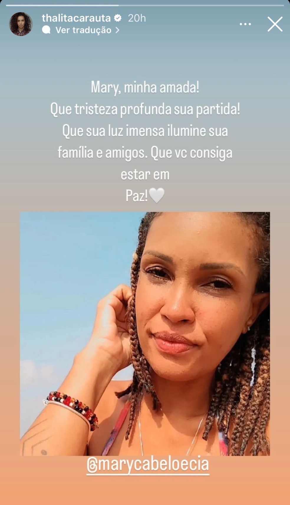 Publicação de Thalita Carauta sobre a cabelereira Mary — Foto: Reprodução/Instagram