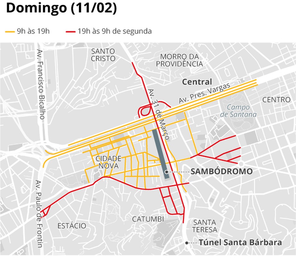 Interdição no trânsito no domingo — Foto: Editoria de Arte