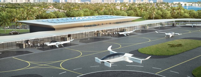 O eVTOL demandará uma infraestrutura bem mais simples que a necessária para os aviões nos aeroportos. A decolagem é vertical, como helicópteros e drones, dispensando longas pistas. Com a vantagem de o motor elétrico ser bem mais silencioso que o dos helicópteros, que ganharão forte concorrenteReprodução