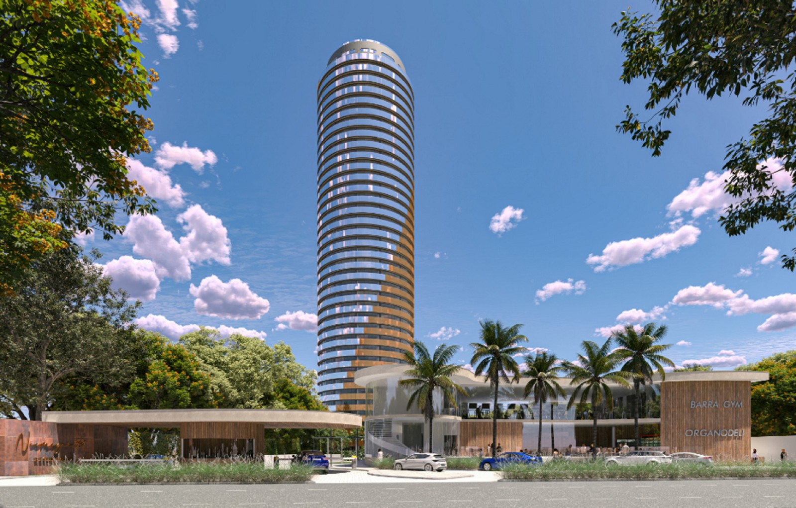 Fachada do projeto Niemeyer 360º, na Barra: haverá estúdios com 40m2; e duplex com 80m2 — Imagem: Divulgação / Capital 1