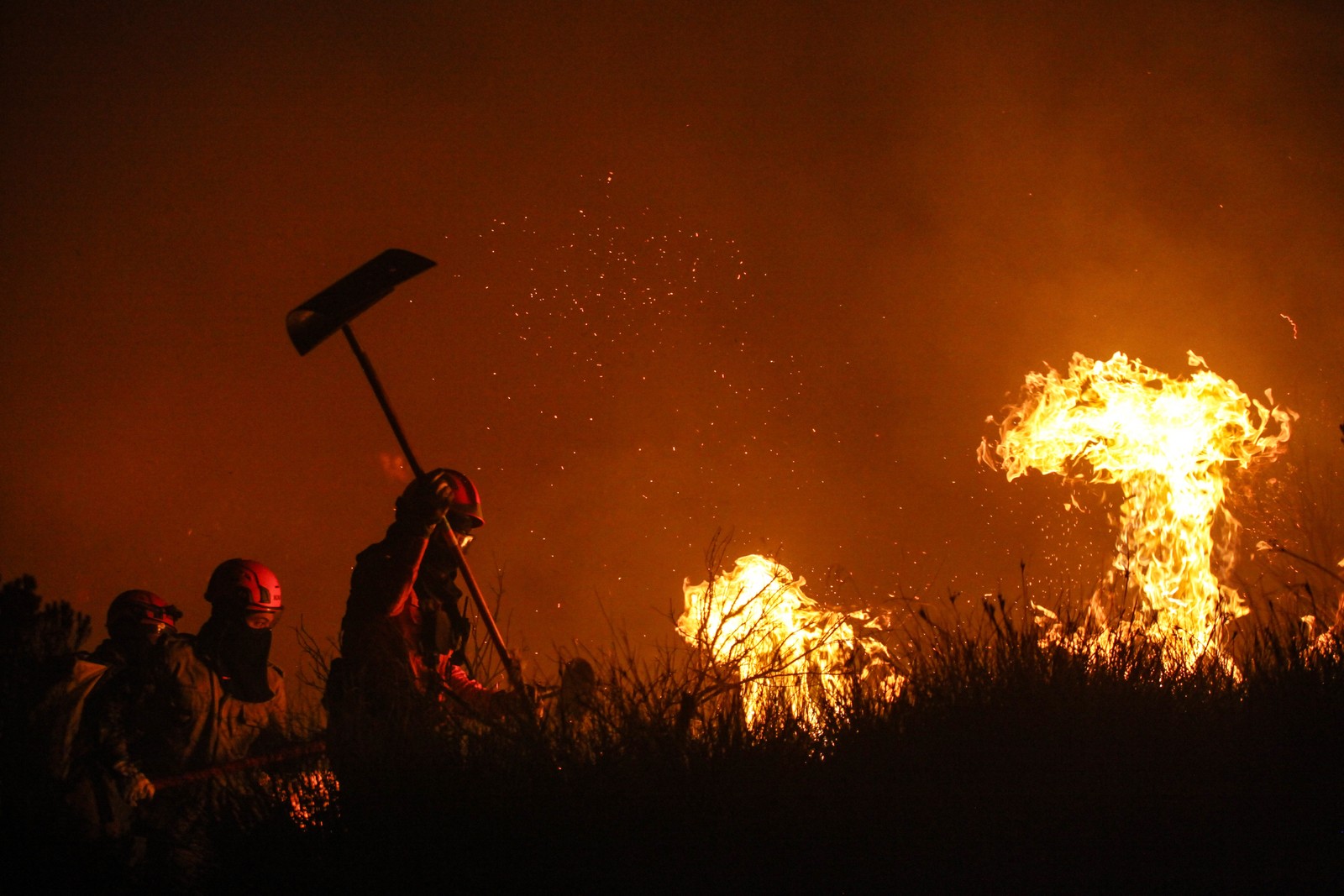 Incêndio atinge o Parque Nacional do Itatiaia desde sexta-feira (14), dia do seu aniversario de 87 anos, e já devastou o equivalente a 150 campos de futebol. Brigadistas, bombeiros e voluntários trabalham no combate da queimada na parte alta do parque, localizado na Serra da Mantiqueira — Foto: ERNESTO CARRIÇO/Agencia Enquadrar/Agencia O Globo