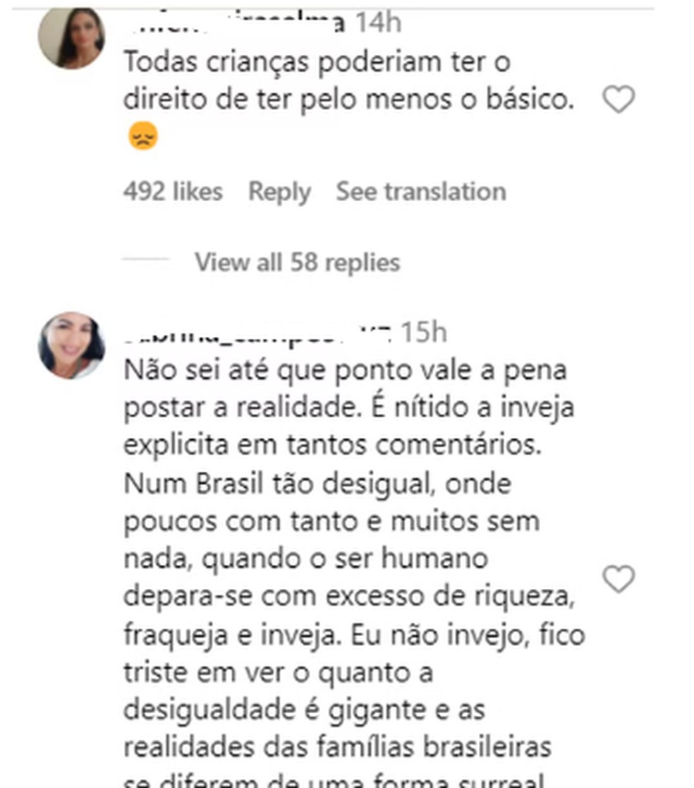 Comentários em post de Ana Paula Siebert sobre o quarto da filha , Vicky — Foto: Reprodução/Instagram