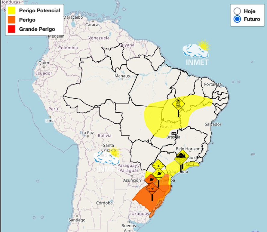 Previsão do Inmet para esta segunda-feira, 1º de julho de 2024.