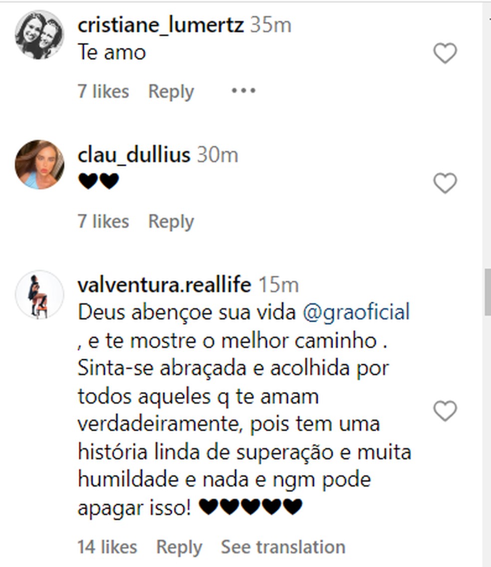 Comentários de fãs de Gracyanne Barbosa — Foto: Reprodução/Redes sociais