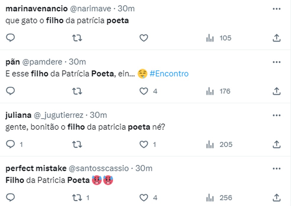 Postagens sobre filho de Patrícia Poeta no Twitter — Foto: Reprodução/Twitter