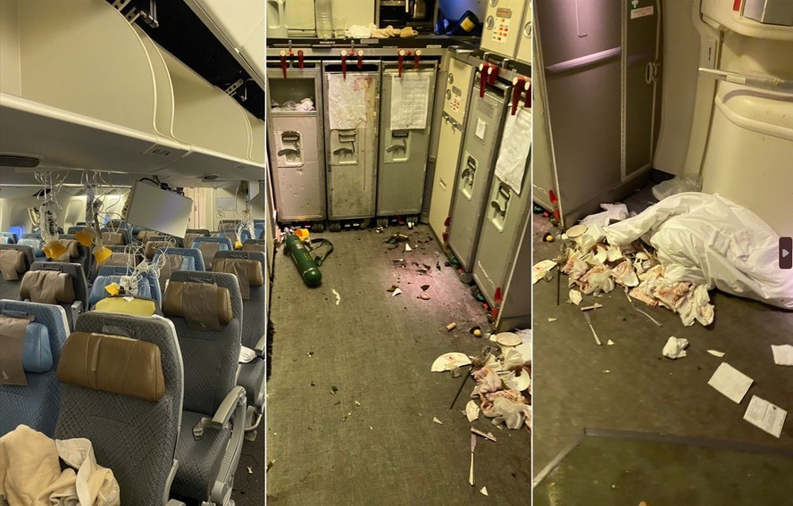 Imagens do interior da aeronave após turbulência severa