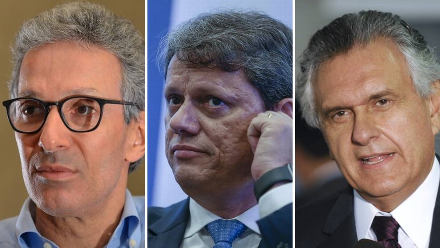 Os governadores Romeu Zema (MG), Tarcísio de Freitas (SP) e Ronaldo Caiado (GO)