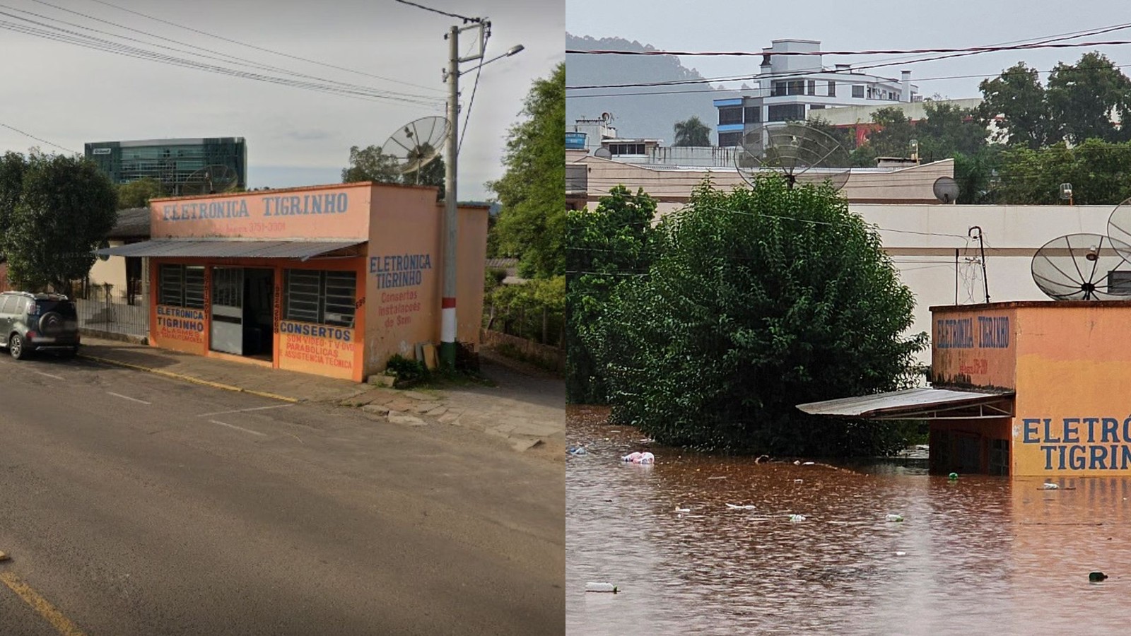 Chuva atinge município de Encantado; veja antes e depois — Foto: Reprodução