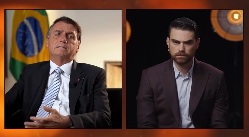 23/10/2022 - "As Forças Armadas dizem que é impossível dar um selo de credibilidade (ao sistema eletrônico de votação), tendo em vista as vulnerabilidades que ele apresenta", disse Bolsonaro em entrevista ao influenciador americano Ben Shapiro — Foto: Reprodução