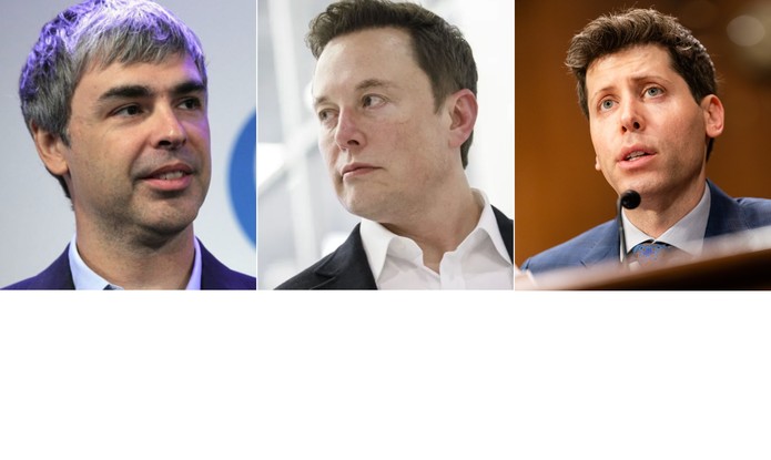 Larry Page (Google), Elon Musk(Tesla)  e Sam Altman (OpenAi)