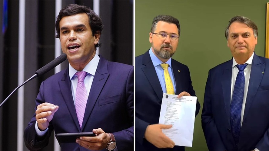 O deputado federal Beto Pereira (PSDB); Marcos Pollon ao lado do ex-presidente Jair Bolsonaro