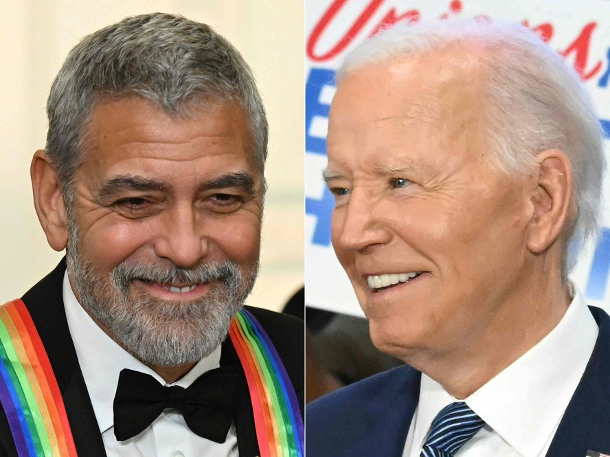 Combinação de imagens de arquivo mostra o ator George Clooney (esq.) e o presidente dos EUA, Joe Biden