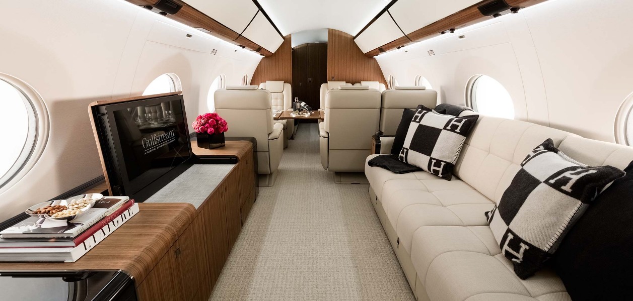 Aeronave tem interior luxuoso, com capacidade para 19 pessoas sentadas — Foto: Divulgação
