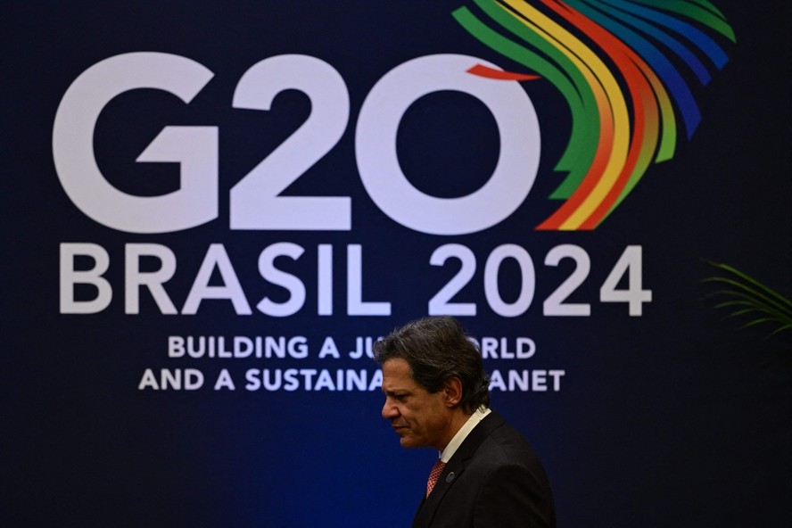 Ministro da Fazenda, Fernando Haddad, chega para entrevista ao final da reunião ministerial do G20