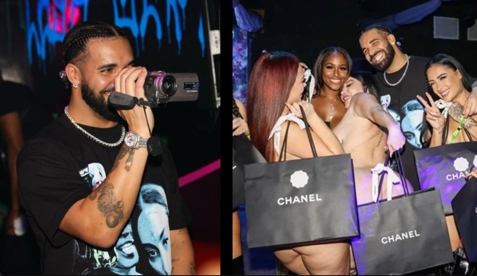 Drake distribui presentes da grife Chanel para dançarinas em clube de strip-tease — Foto: Reprodução/Instagram