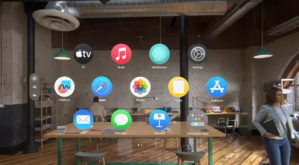 Simulação de visão do usuário com o óculos da Apple, que apresenta hoje novidades como o novo sistema operacional iOS 17 — Foto: Divulgação