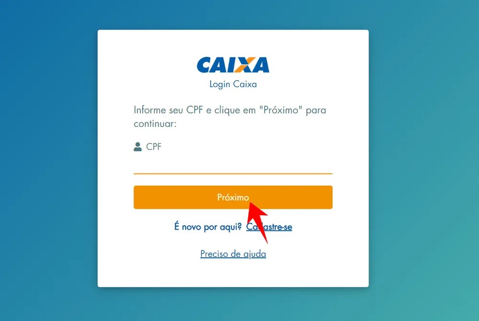 Realize o login com sua Conta Caixa, inserindo CPF e senha. — Foto: Reprodução