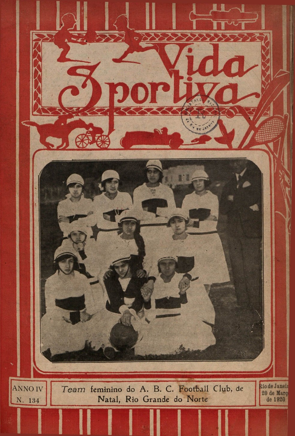 Capa da revista Vida Sportiva em 1920 — Foto: Reprodução Futebol feminino no Brasil/Biblioteca Nacional