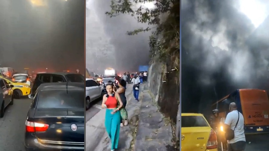 Caminhão pegou fogo dentro do Túnel da Covanca, na Linha Amarela, no Rio