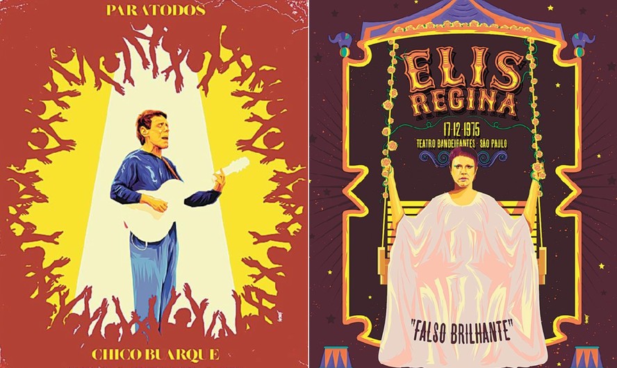 Cartazes dos shows 'Paratodos', de Chico Buarque, e 'Falso brilhante', de Elis Regina