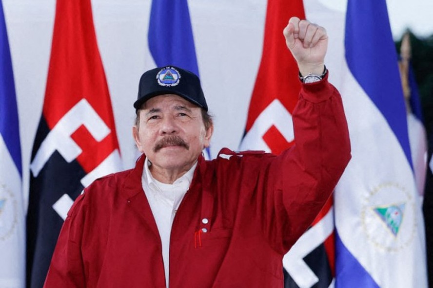 Presidente da Nicarágua, Daniel Ortega, durante discurso comemorando o aniversário da Revolução Sandinista