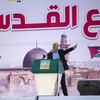 Yahya Sinwar, líder do Hamas em Gaza, durante um comício na cidade de Gaza em 14 de abril de 2023. - Samar Abu Elouf/The New York Times