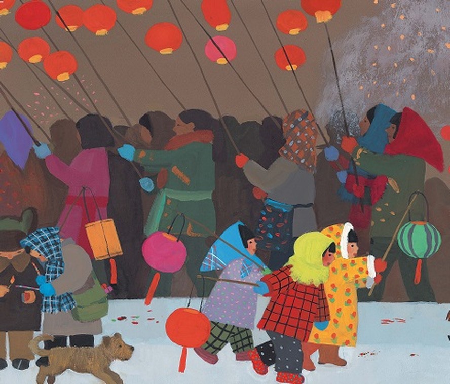 Ilustração de Zhu Chengliang para 'A noite das lanternas', livro infantil chinês publicado no Brasil pela editora Cai-Cai