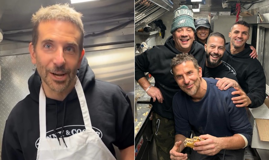 Bradley Cooper abre um fooddtruck de sanduíches em Nova York, ao lado da família