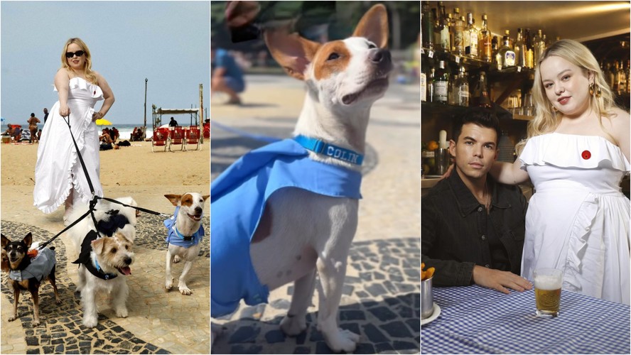 Cachorros adestrados participam de sessão de fotos com atores principais de Bridgerton