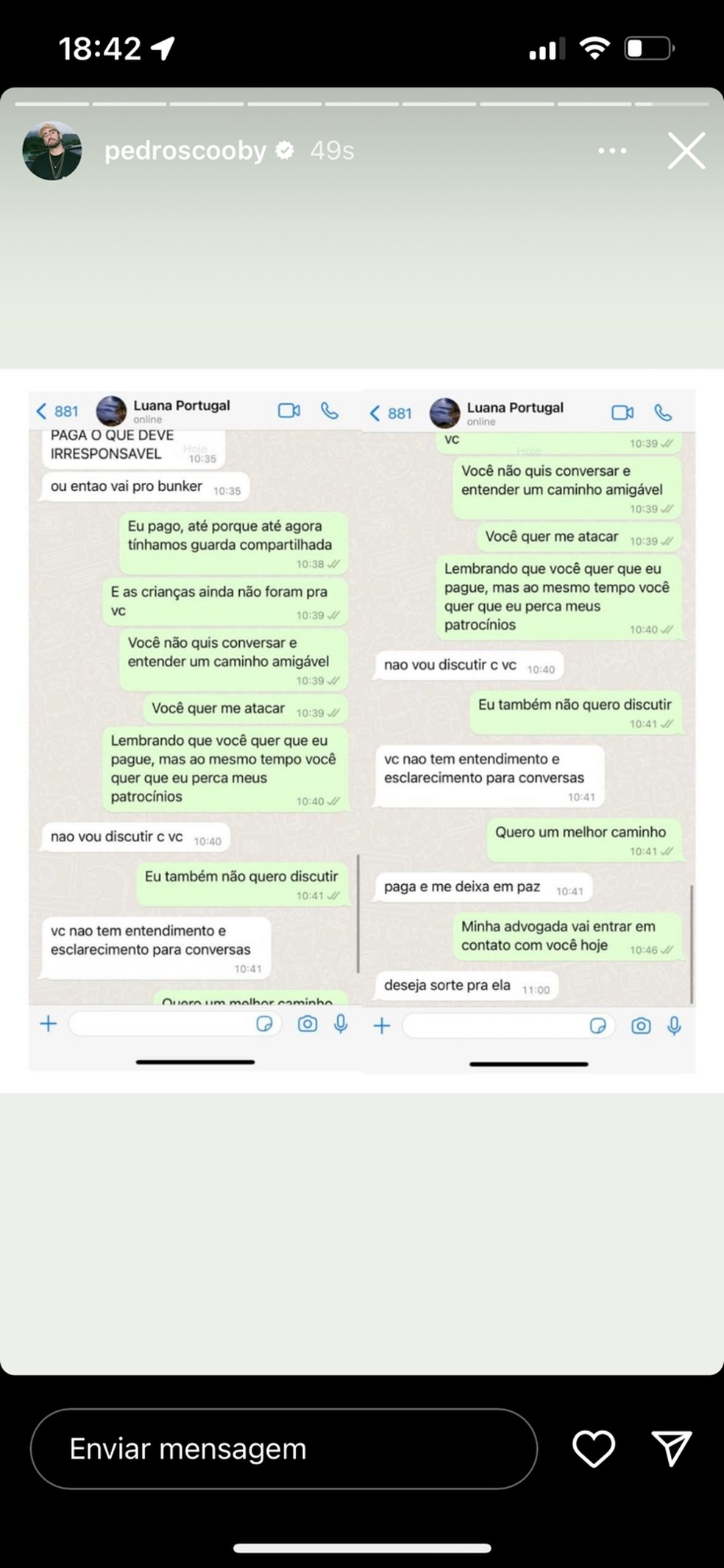Conversa entre Pedro Scooby e Luana Piovani — Foto: Reprodução 